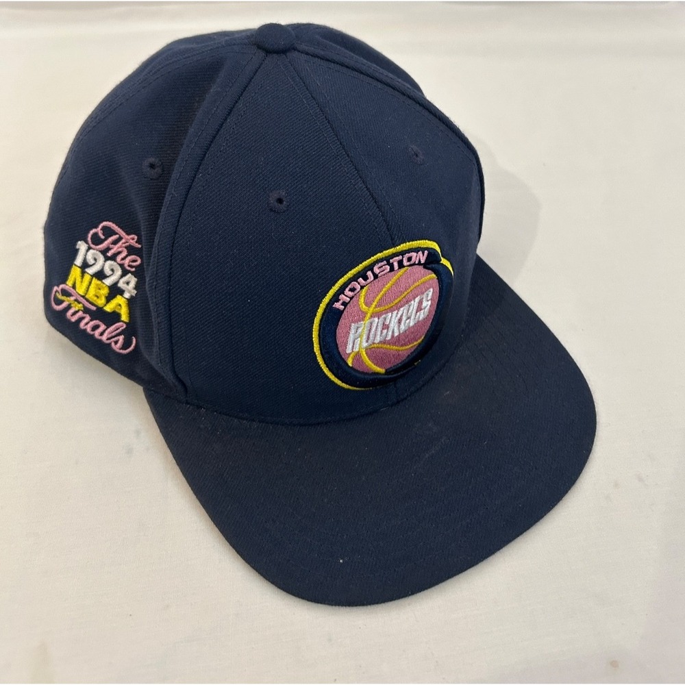 Mitchell Ness Houston Rockets 1994 NBA Finals Blue Pink Fitted 7 5/8 Hat Vintage